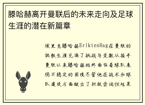 滕哈赫离开曼联后的未来走向及足球生涯的潜在新篇章 滕哈赫离开曼联后的未来走向及足球生涯的潜在新篇章